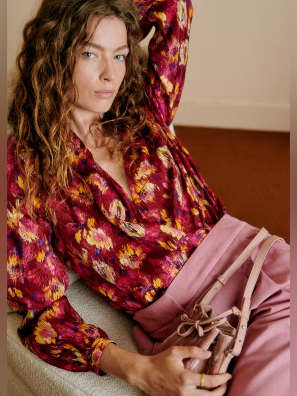 Sézane Abélia Floral Wrap Blouse